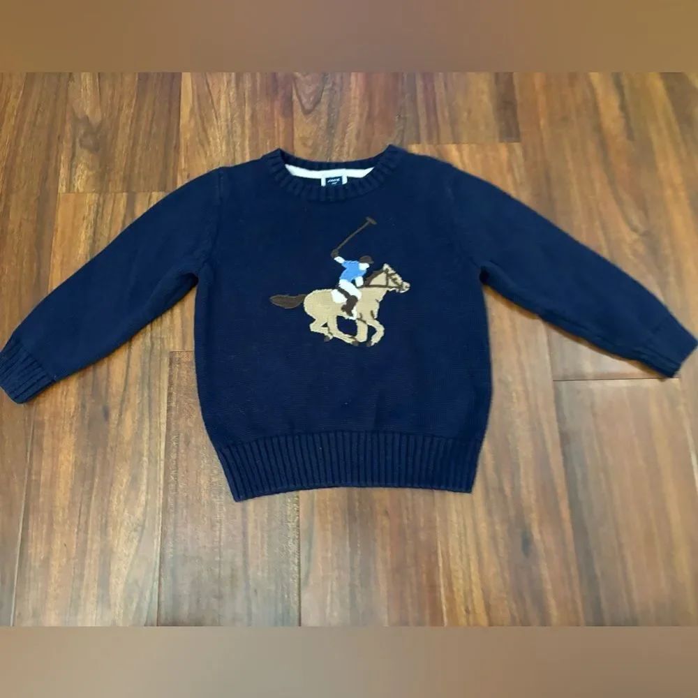 Janie and Jack navy equestrian horse crewneck sweater